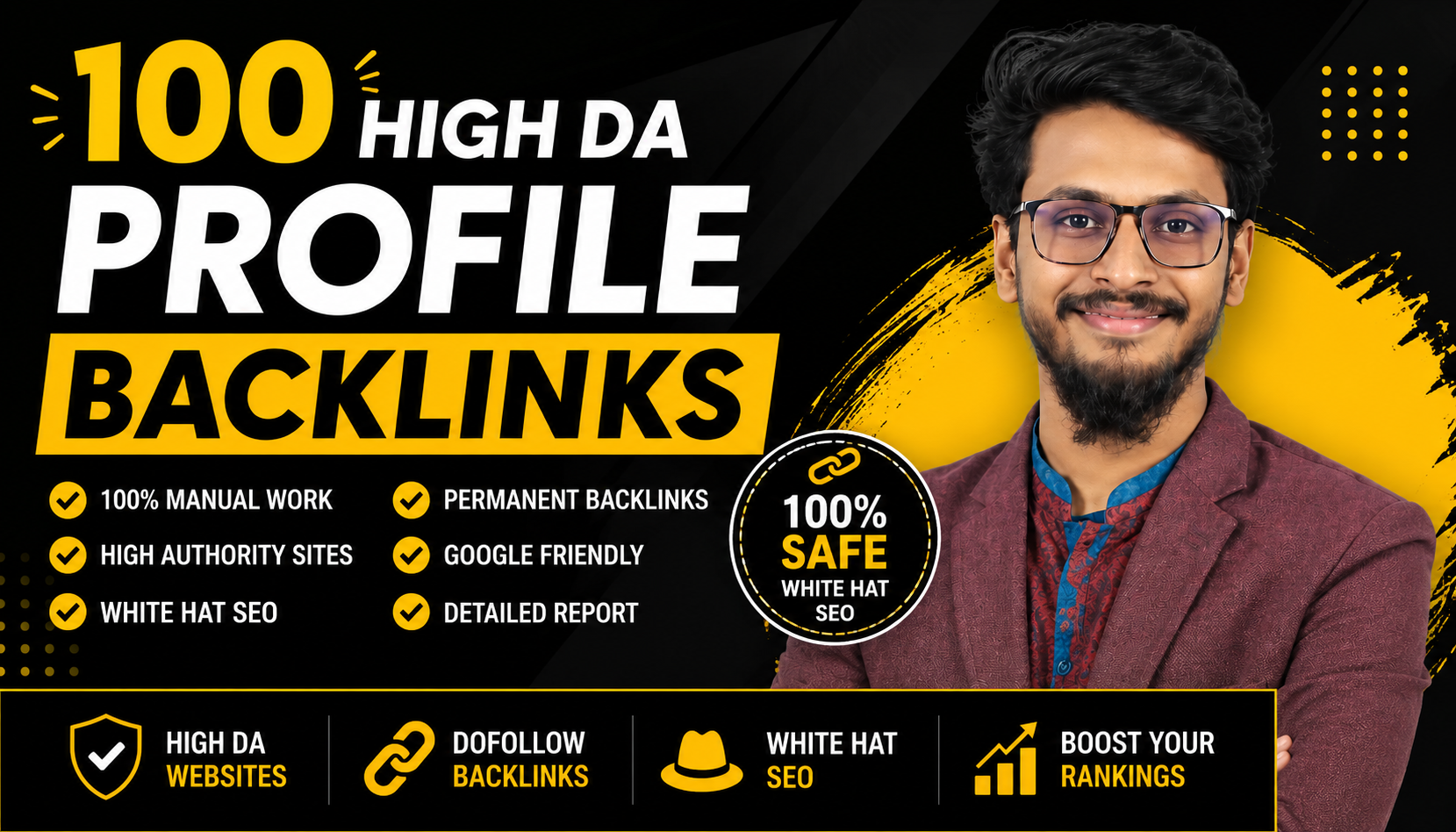 I Will Create 100 High DA Profile Backlinks Manually