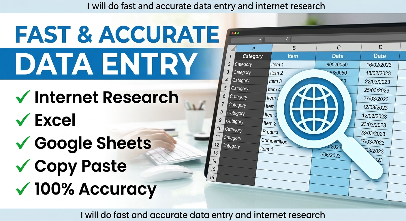 I will do fast and accurate data entry and internet r...