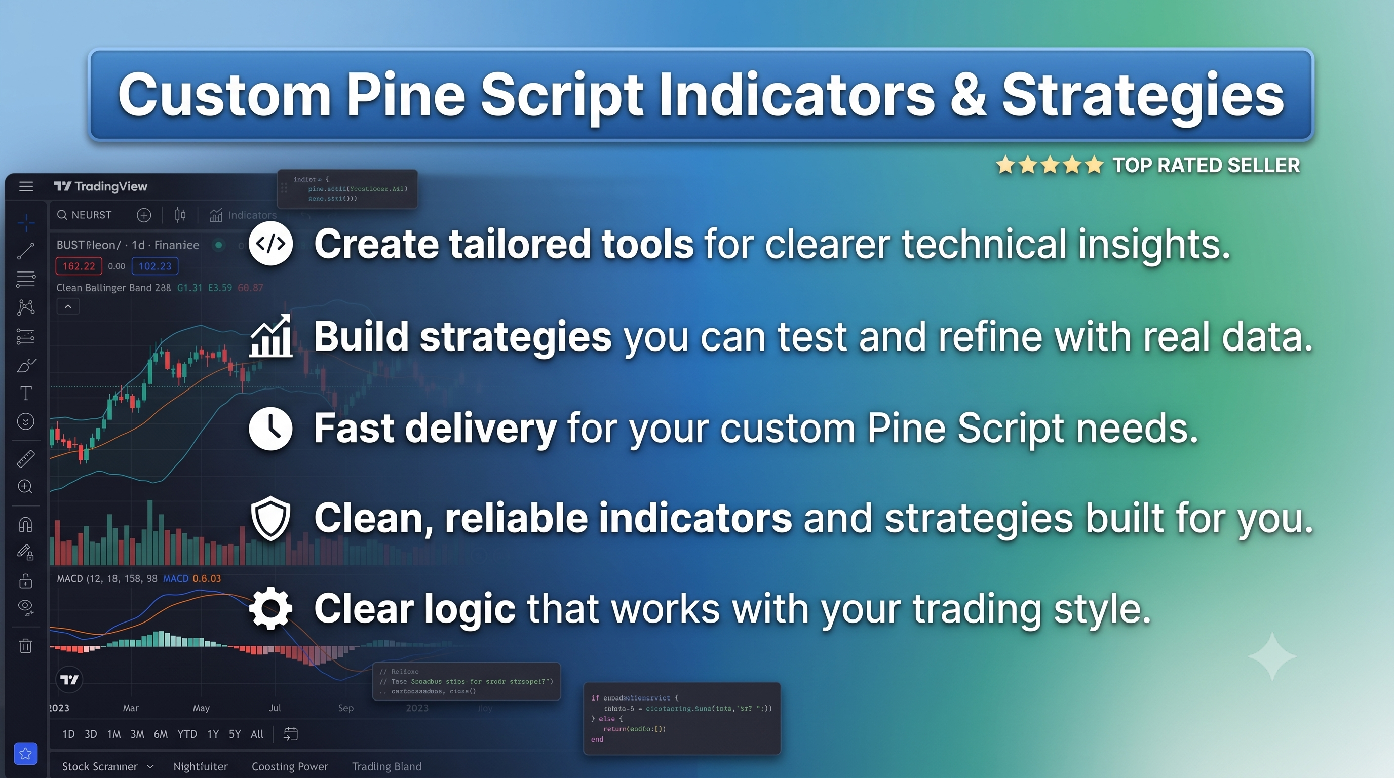 I will code custom tradingview pine script indicators...