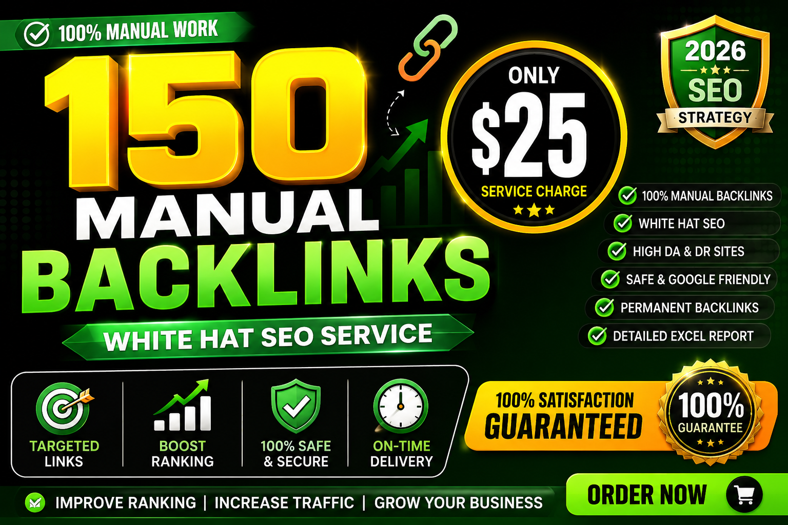 I will build 150 manual high DA white hat SEO backlinks
