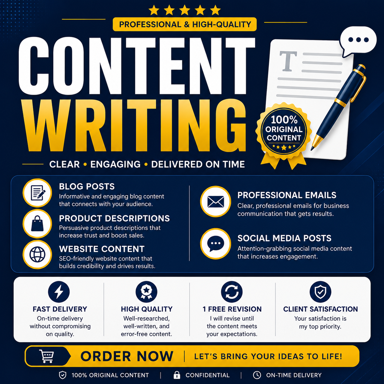 I will write professional content, emails, blog posts and product descriptions