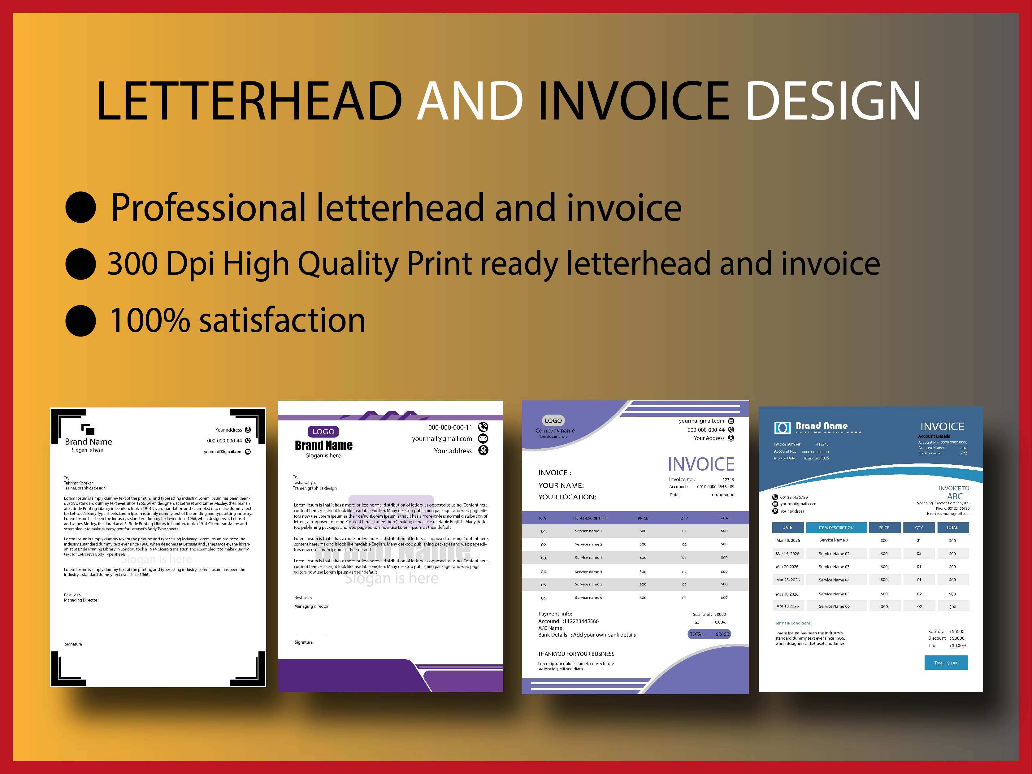 I will perfectly design modern Letterhead, Invoice and calendar.