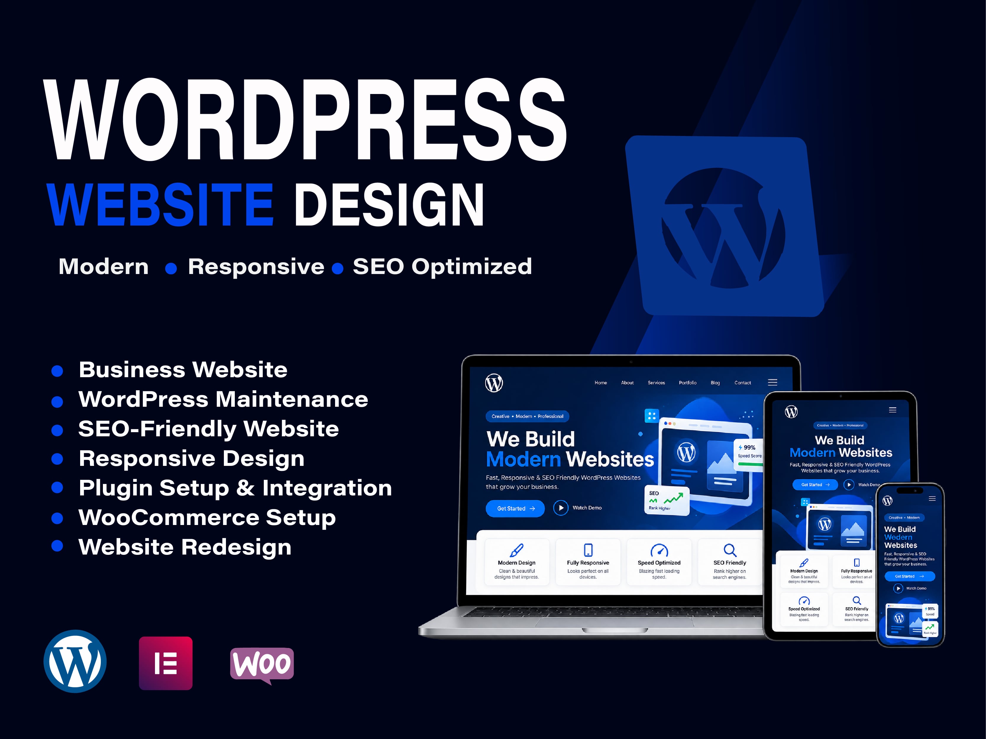 I will create a responsive and SEO-friendly WordPress website with a custom and unique UI
