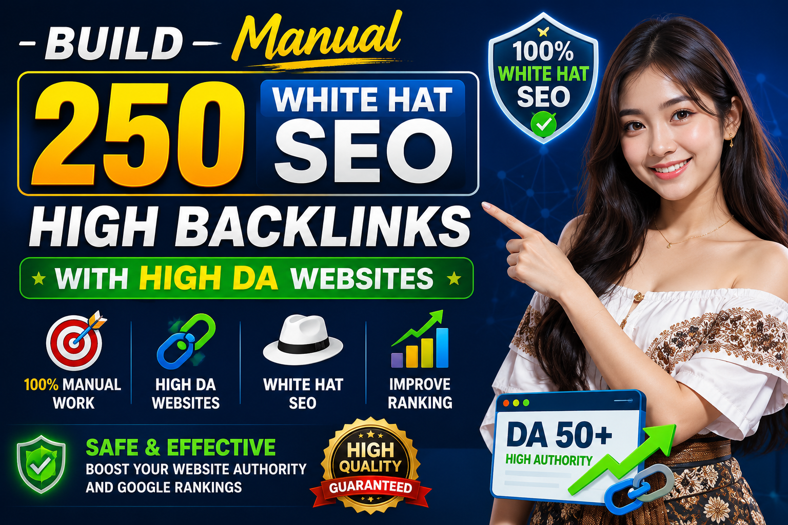 Build Manual 250 White Hat SEO High Quality Backlinks With High Da Websites