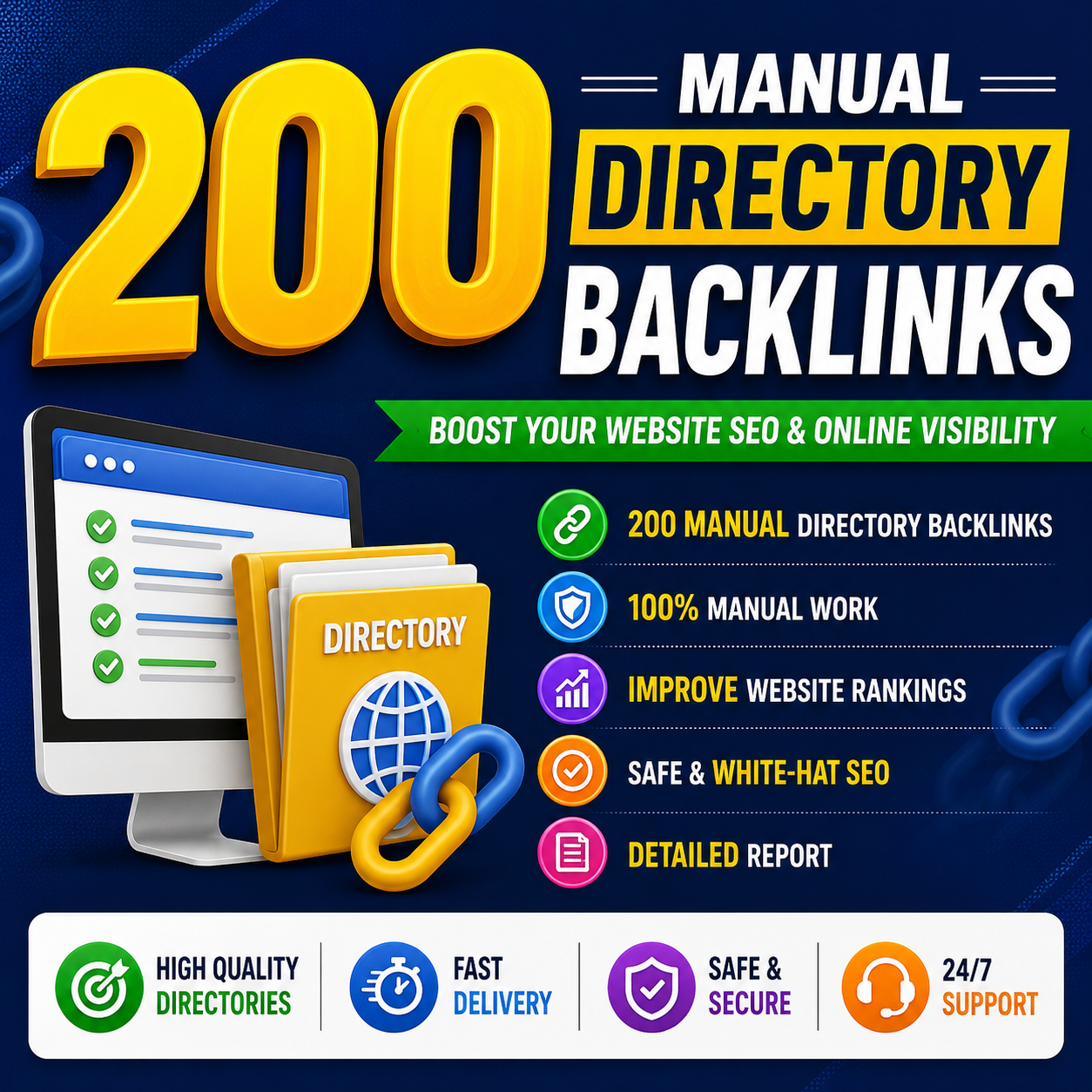 I will create 200 manual directory backlinks for your website SEO