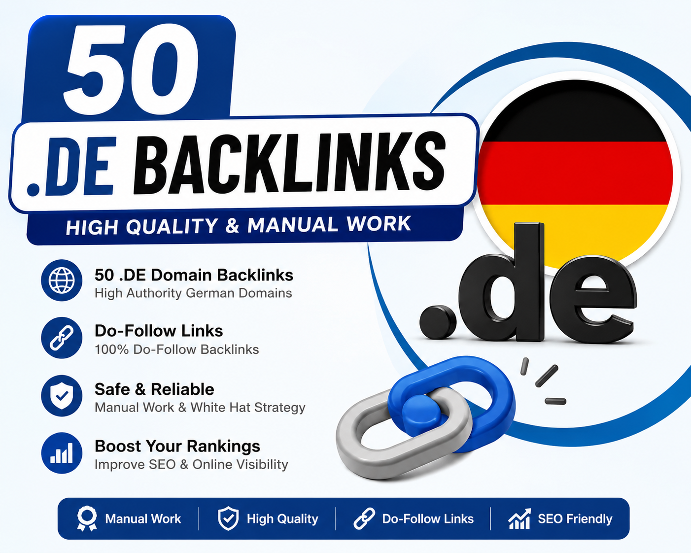 Boost your website's online presence with 50 .DE backlinks