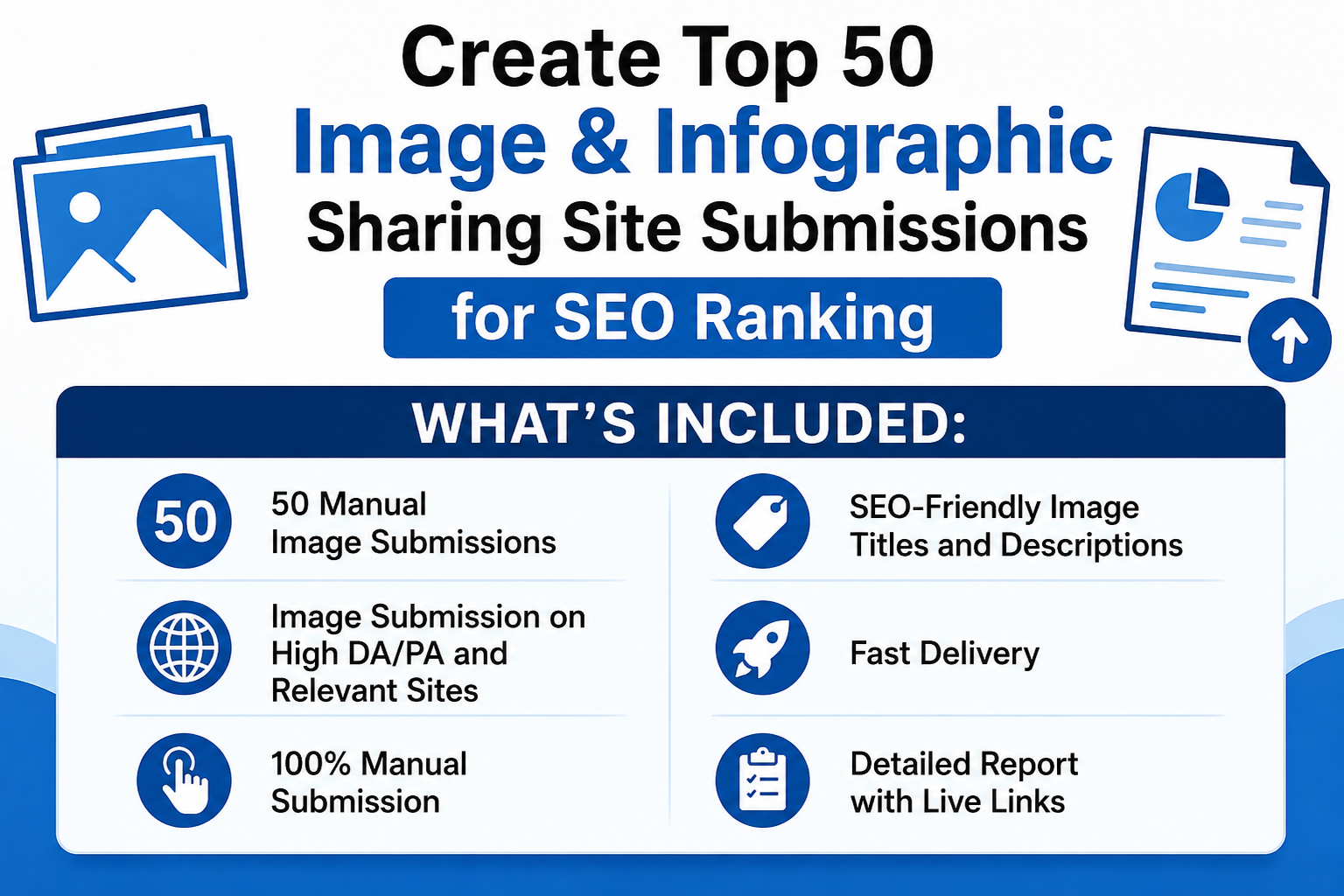 Create Top 50 sharing sites infographic or Image Submissions SEO ranking