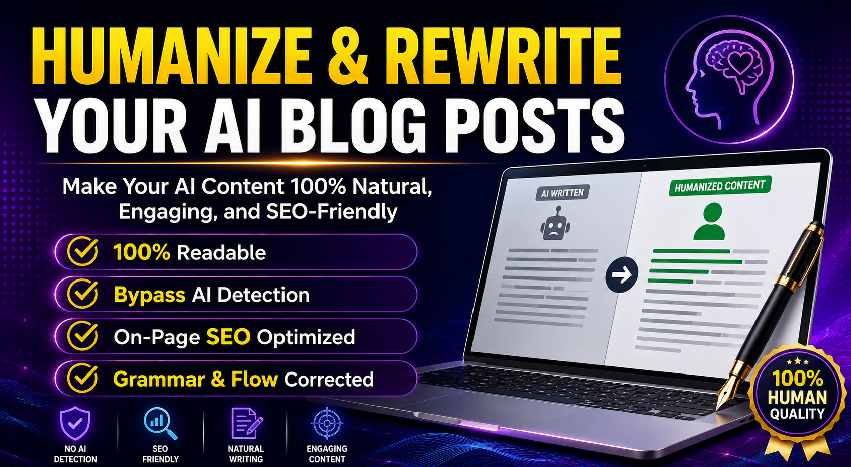 ​I will rewrite, optimize, and humanize your AI blog post for 100% readability