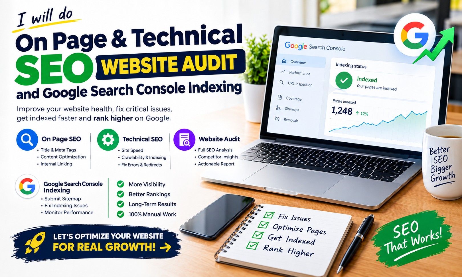 I will audit on page website technical SEO issues and fix Google Search Console indexing