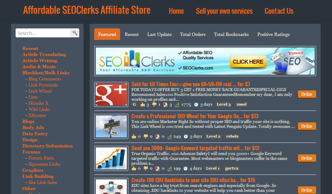 Affordable SEOClerks Affiliate Store
