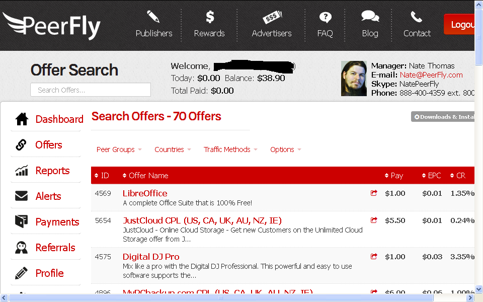 Peerfly Account with $38.90