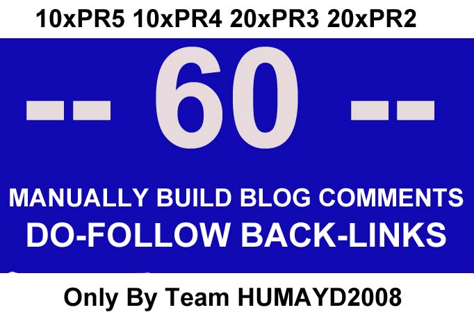 i will MANUALLY build 60 Highpr Dofollow Blog Comment UNIQUE backlinks