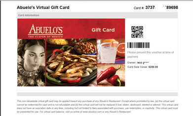 I Will Give You A Valid 100 Us Dollars Abuelos Restaurant Gift Card