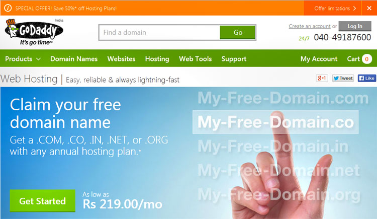 Godaddy 50% Discount on Webhosting Free Domain