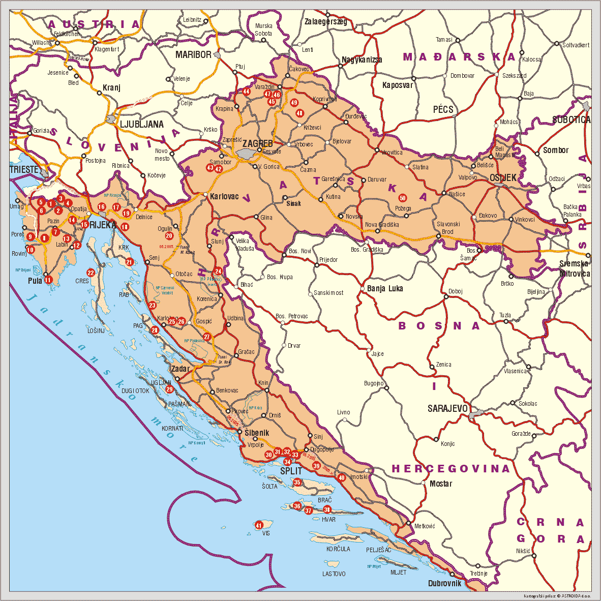 Карта хорватии на русском языке с городами подробная