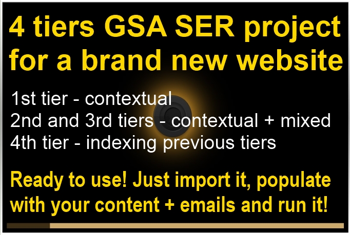 I will create 4 tiers GSA SER project ready to use - 4th tier is indexing - for Search Engine Ranker