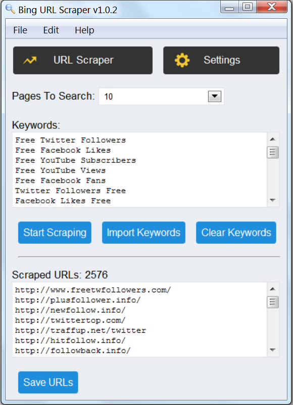Bing URL Scraper Bot