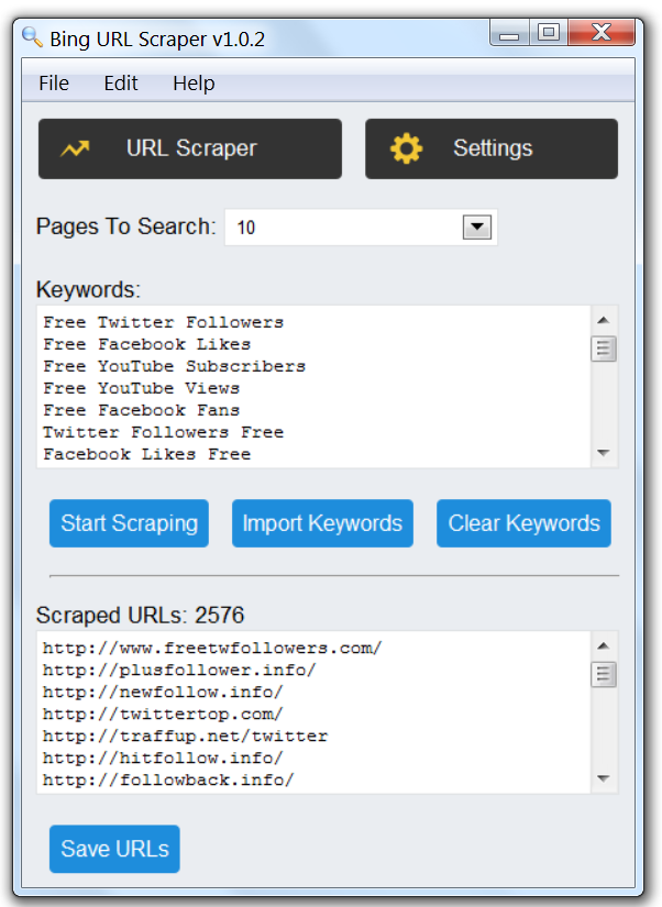 Bing URL Scraper Bot