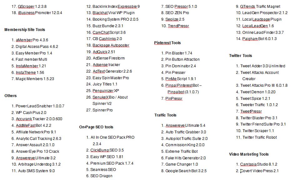 177 Softwares in SEO, Social Marketing, Backlinking tools