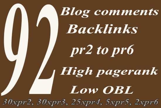 92 SEO blog comments backlinks pr2 to pr6