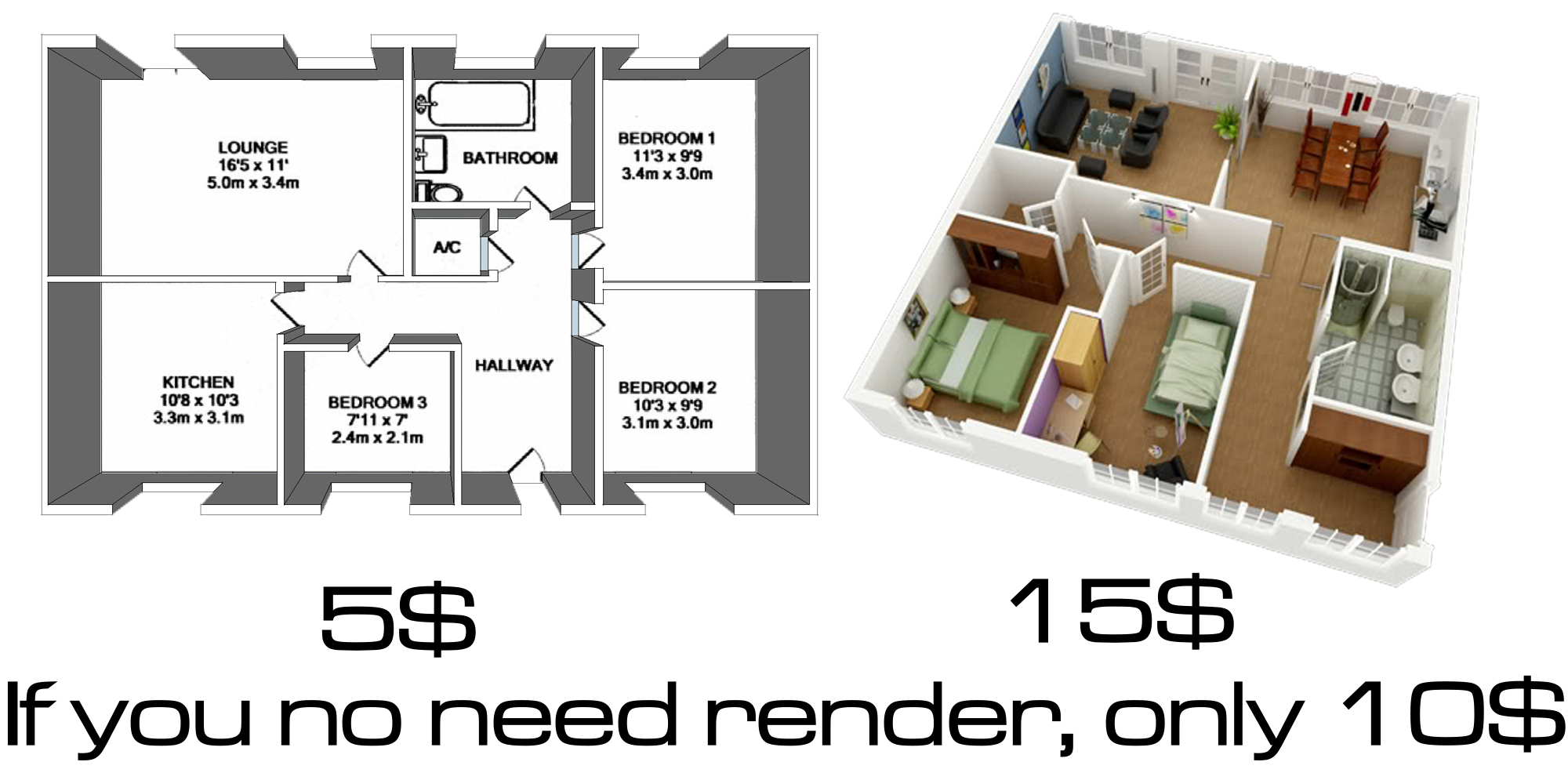 I will create Interior, Exterior and 3D floor plan f...