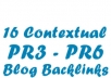 create 16 Contextual BACKLINKS and Post to PR3 to PR6 Blogs in a Large Private Network, All Dofollow 