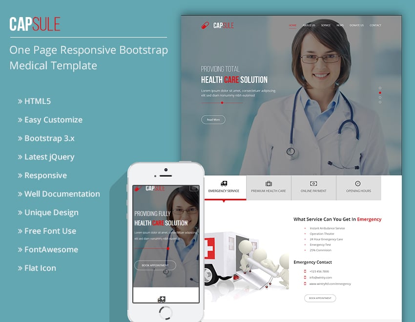 CAPSULE -One Page Bootstrap Responsive Medical Templa...