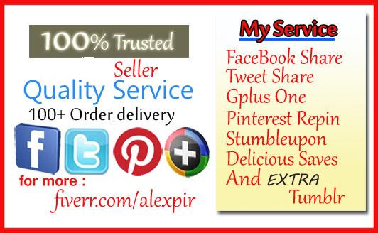 help To Spread your Site to 10 Facebook Share,12 Tweet,10 Google plus share,40 Stumbleupon, 30 Delicious and extra 20 Diigo 