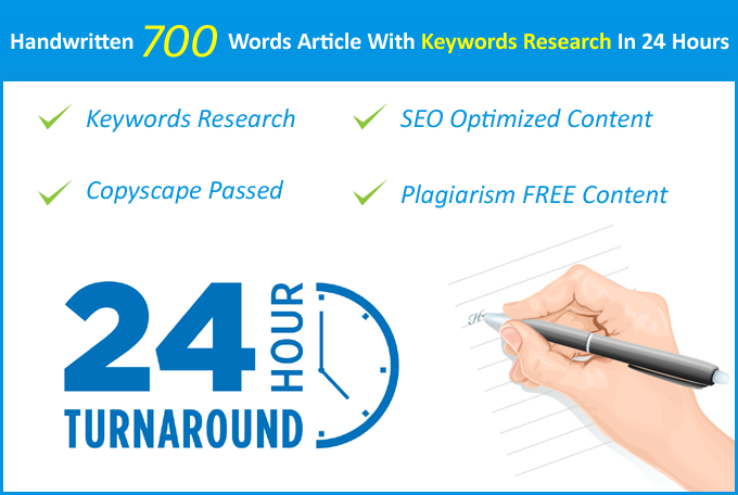 Handwritten 700 Words Article With Keywords Research for $5 - SEOClerks