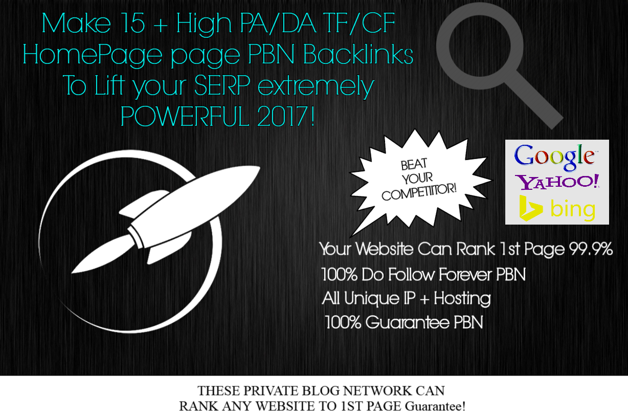  RANK YOU 1ST PAGE 15+ High PA/DA TF/CF HomePage page PBN Backlinks To Lift your SERP extremely POWERFUL 2017 ALPHA UPDATE! 