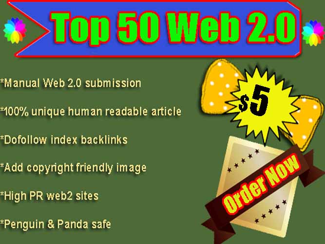 create 100% What Hat  SEO Service 50 web 2.0 backlinks for google ranking