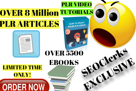 Get Instantly Over 8 Million PLR Articles, 5500 Ebooks With Stock Images, PLR video tutorial, etc..