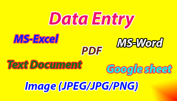 Data Entry, Copy Paste, Typing, MS Excel, MS Word, Text Document, Google sheet Etc