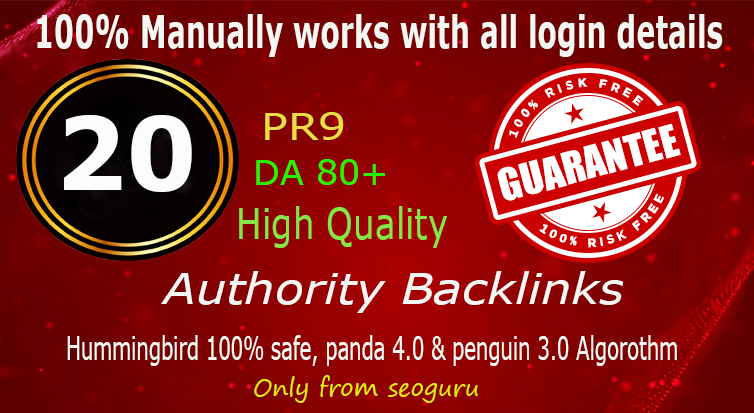 Manually Create DA 80+ High PR9 20 Safe Seo Backlink 