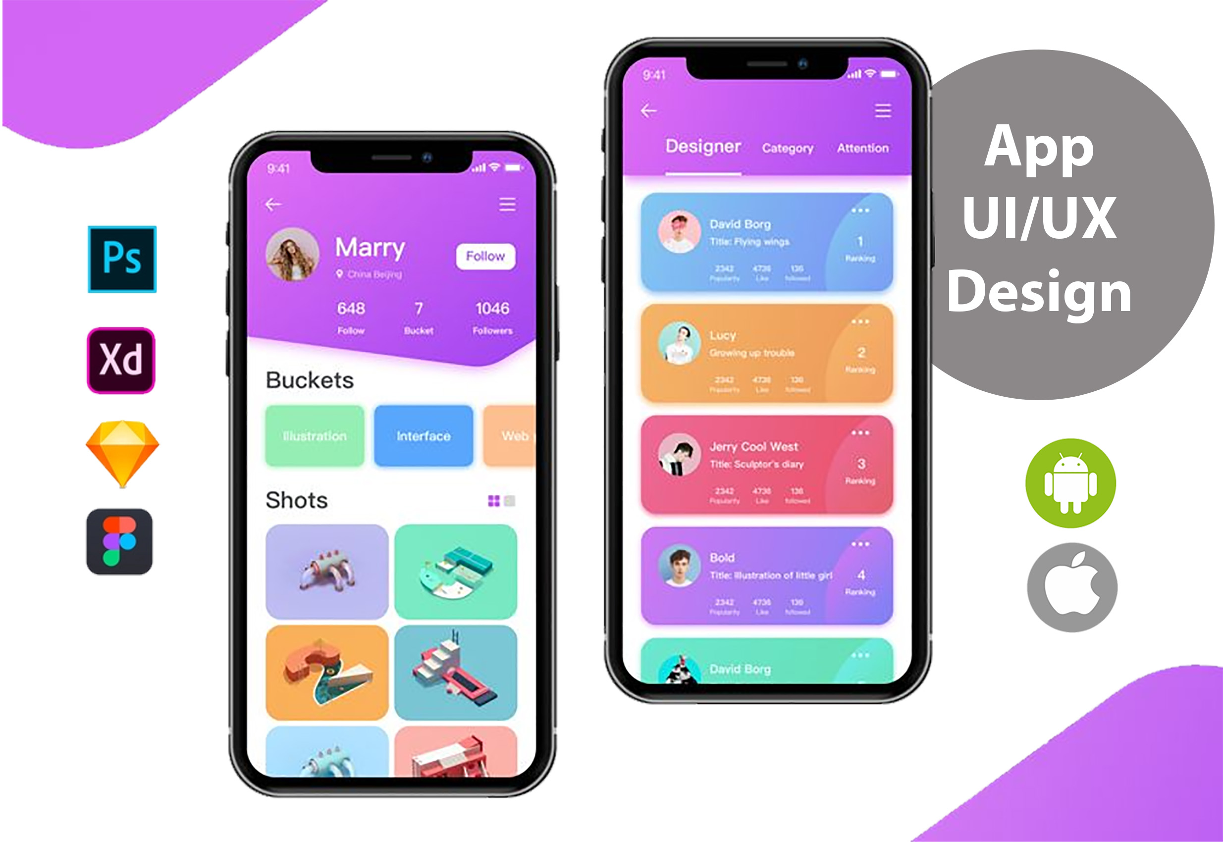 Betere design ui and ux for your mobile app using psd or xd for $30 WX-48