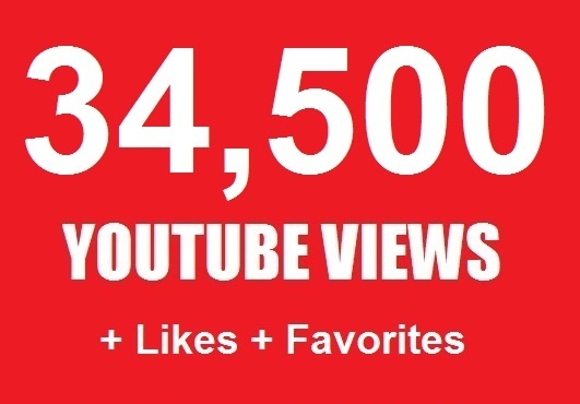 give views on your YOUTUBE video 34,500+ youtube Views, 1+ likes, 1+ Favorites and 1+ Subscribers........