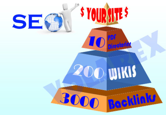 create linkpyramid with 10 level 1 docs sharing sites, 200 level 2 high pr wikis and 3000 level 3 backlinks.............