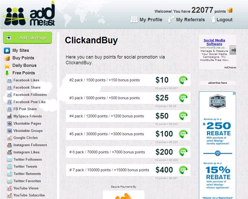 I will give you a addmefast Account with 7000+ points within 24 hours