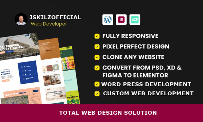 I will develop a wordpress with elementor and acf, custom website development