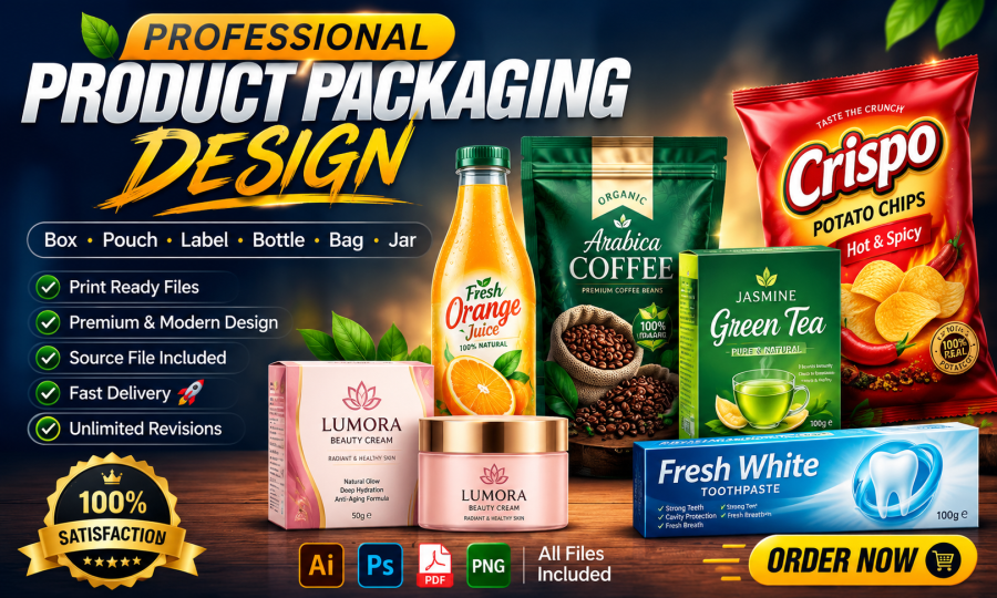 I will design professional product packaging, label, box, pouch and bottle design