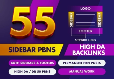Permanent 55 PBN Sidebar and Footer High DA/DR50 backlinks High Rating websites