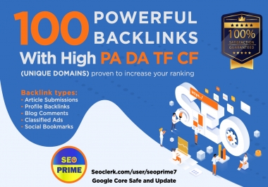 Increase Ranking with 100 Unique Domain High Authority Backlinks PA DA TF CF (Upto 100)