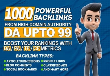 Boost Your SEO Power with All in one 1000 High-Authority Mix Backlinks PA / DA / TF / CF Up to 100