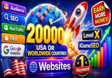 Audience SEO Real Traffic Fast Google Analytics 20000 USA Or Worldwide Countries Websites 1 Keyword