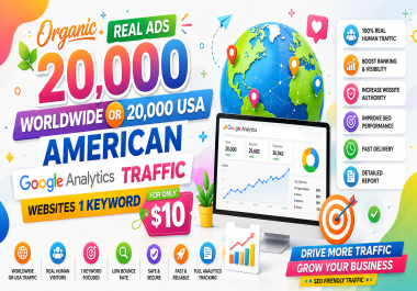 Organic Real Ads 20000 Worldwide Or 20000 USA American Google Analytics Traffic Websites 1 Keyword