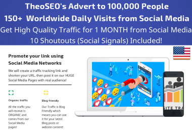 Get 1 Month Traffic with 150+ Daily Visits from Social Media and 10 Shoutout Social Signals