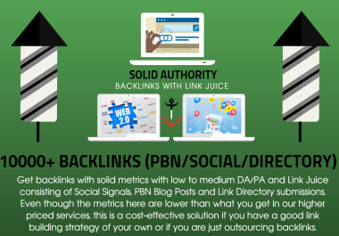 10,000 Solid Authority Social Signals with Backlinks Link Juice and PBN Blog Posts