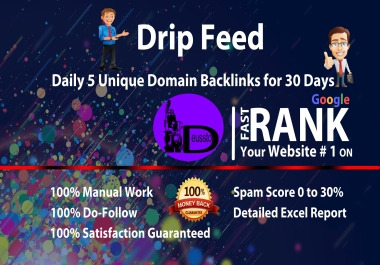 Drip Feed, Daily 5 Unique Domian Backlinks Of Da 10 Plus