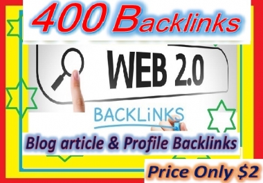 Will Provide 400 Web 2.0 High PR Backlinks for your website ranking