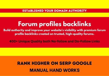 Create 400 High Quality SEO Forum profiles backlinks Backlinks